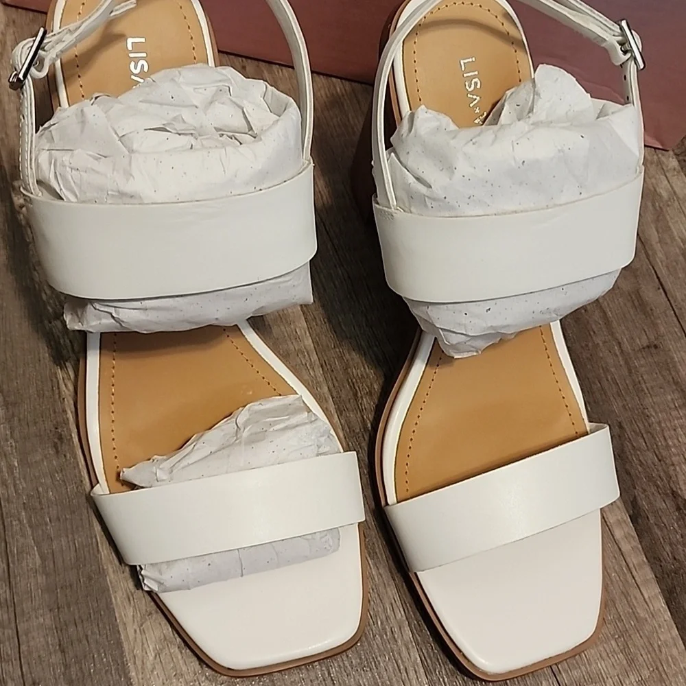 Lisa Vicky Oasis Slingback Sandal Ankle Strap White 8 1/2 Heels $99